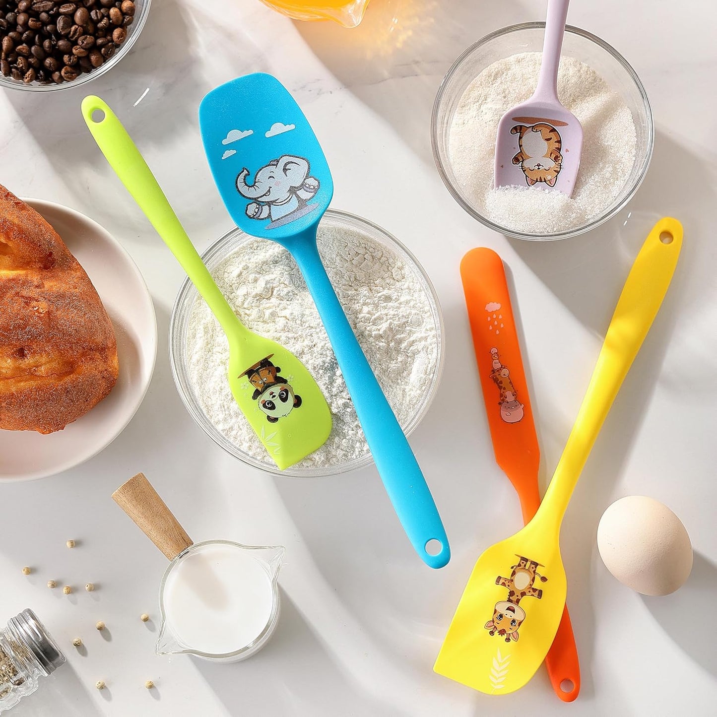 5PCS Silicone Rubber Spatula Set, DQELFA Heat Resistant Food Grade Spatulas for kitchen Use, Cooking and Baking, Dishwasher Safe