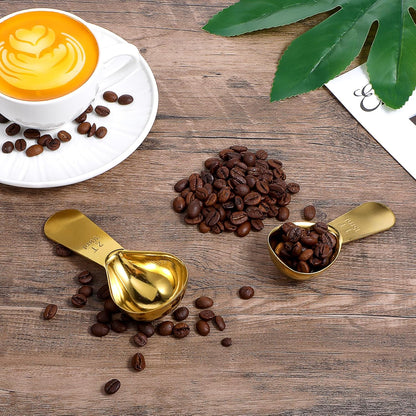 2 PCS Gold Measuring Spoons, 15 Ml and 30 Ml Stainless Steel Coffee Spoons Set Coffee Scoop for Ground Coffees, Long Handle Tablespoon Measuring Spoon for Milk Sugar Protein Brewin Gold Tea Spoon
