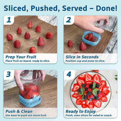 Strawberry Slicer Cup with Push Plate, Fruit Cutter Kitchen Gadget for Egg, Kiwi, Banana, Cucumber, Easy Fruit & Vegetable Slicer, Strawberry Cutter Tool for Quick Safe Cutting (Black)