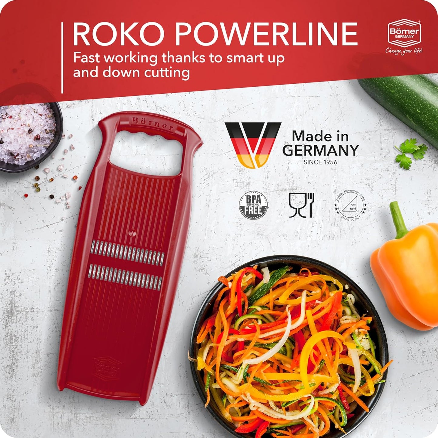 BORNER Roko PowerLine | Vegetable Grater Börner - Quality Made in Germany, Color:Orange