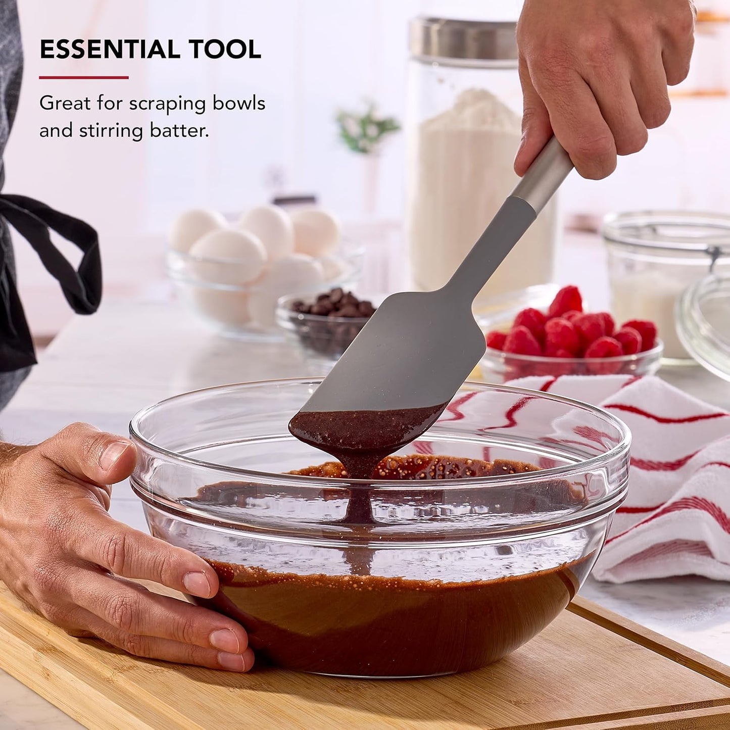 KitchenAid Spoon Spatula with Curved Edges and Stainless Steel Handle, Nonstick Safe, Durable, Dishwasher Safe