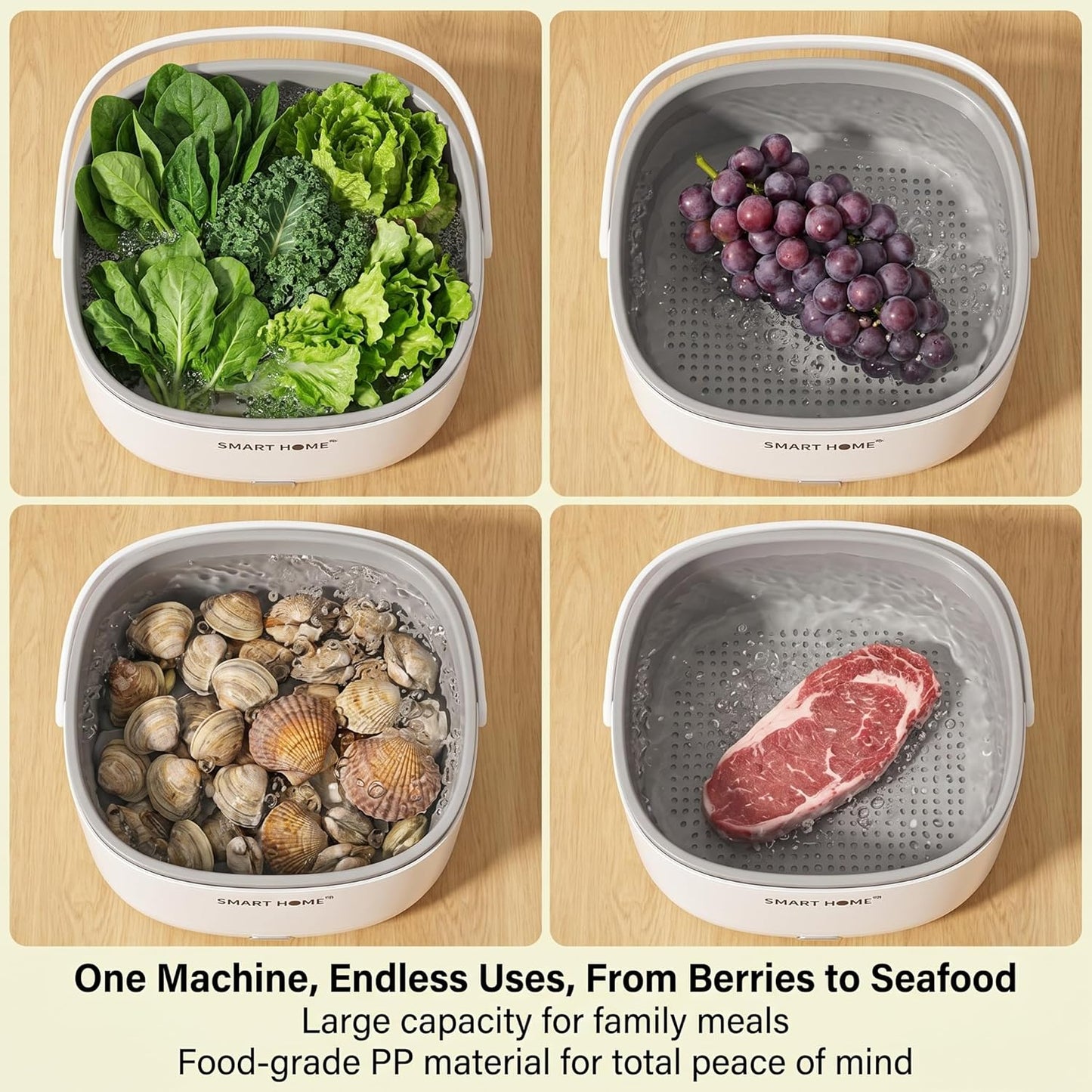 Ultrasonic Fruit Washer and Produce Cleaner Device - Countertop Fruit and Vegetable Washing Machine for Berry & Salad - Cordless Veggie Cleaner with 2-Tier Drain Basket Strainer