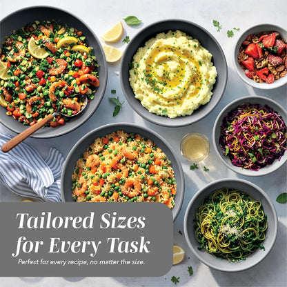 COOK WITH COLOR Mixing Bowls with Lids - 12 Piece Plastic Nesting Bowls Set includes 6 Prep Bowls and 6 Lids, Microwave Safe Mixing Bowl Set, Sage Embossed - Colors A