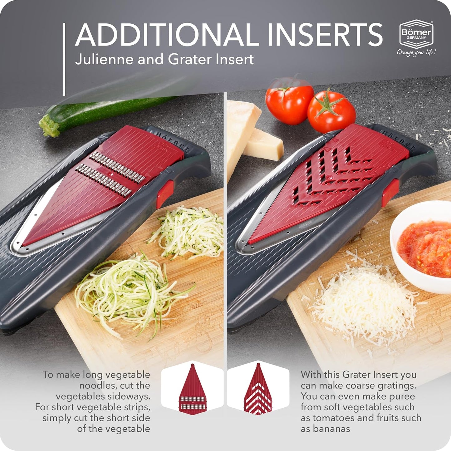 Börner by Reston Lloyd Mandoline Slicer Vital (Basic Set) • V-Slicer with 10 Cutting Styles & Safety Food Holder • Adjustable Kitchen Slicer & Dressing Function
