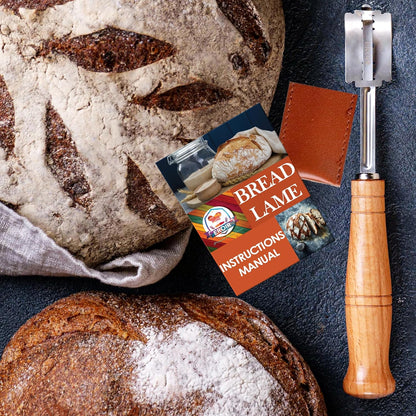EROIR 13" Danish Dough Whisk Bread Lame Bowl Scraper Set - Dutch Sourdough Whisk Double Eye, Dough Scraper, Bread Scorer with 10 Blades and Leather Cover