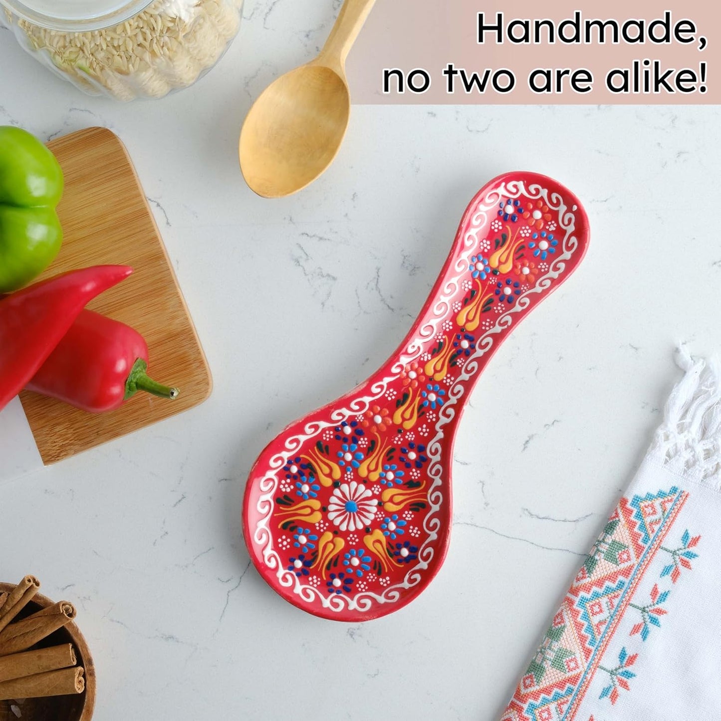 Handmade Spoon Rest, Ceramic Spoon Rest for Stove Top, 10" Spoon Rest for Kitchen Counter, Dishwasher Safe Spoon Holder for Stove, Housewarming Gifts Utensil Rest, Colorful Spoon Rests (Black)