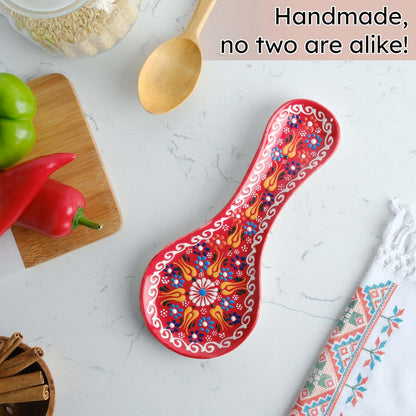 Handmade Spoon Rest, Ceramic Spoon Rest for Stove Top, 10" Spoon Rest for Kitchen Counter, Dishwasher Safe Spoon Holder for Stove, Housewarming Gifts Utensil Rest, Colorful Spoon Rests (Black)