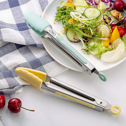 COOK WITH COLOR Stainless Steel Silicone Tipped Kitchen & BBQ Tongs Set, 3 Pc Utensils, Grey