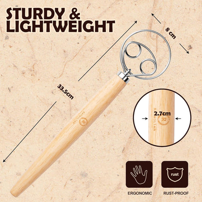 Premium Stainless Steel Danish Dough Whisk & Magnetic Bread Scoring Lame with 5 Blades – Professional Sourdough Baking Tools Kit for Mixing, Cutting & Decorating Bread