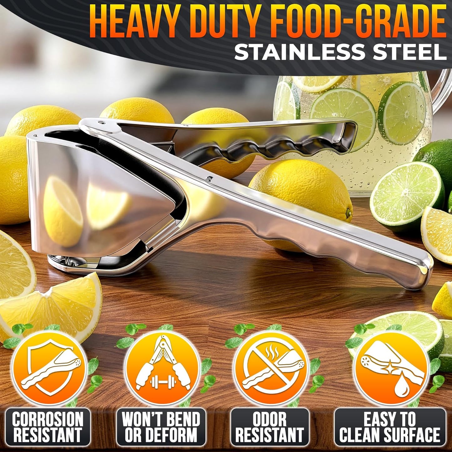 Hand Juicer Squeezer - Aluminum Manual Juicer Hand Press with Ergonomic Handle, 20 Oz Large Capacity Lemon Squeezer for Pomegranate, Orange, Lime & Citrus Fruits with Direct Pour Spout, Hand Wash Only