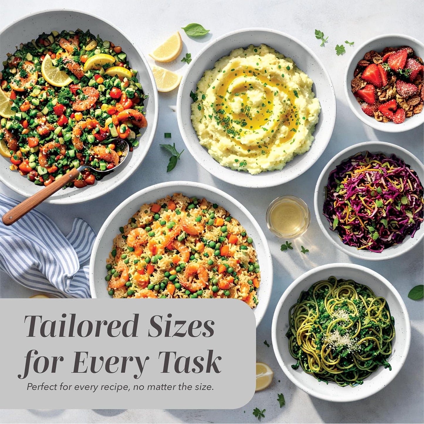 COOK WITH COLOR Mixing Bowls with Lids - 12 Piece Plastic Nesting Bowls Set includes 6 Prep Bowls and 6 Lids, Microwave Safe Mixing Bowl Set, Sage Embossed - Colors A
