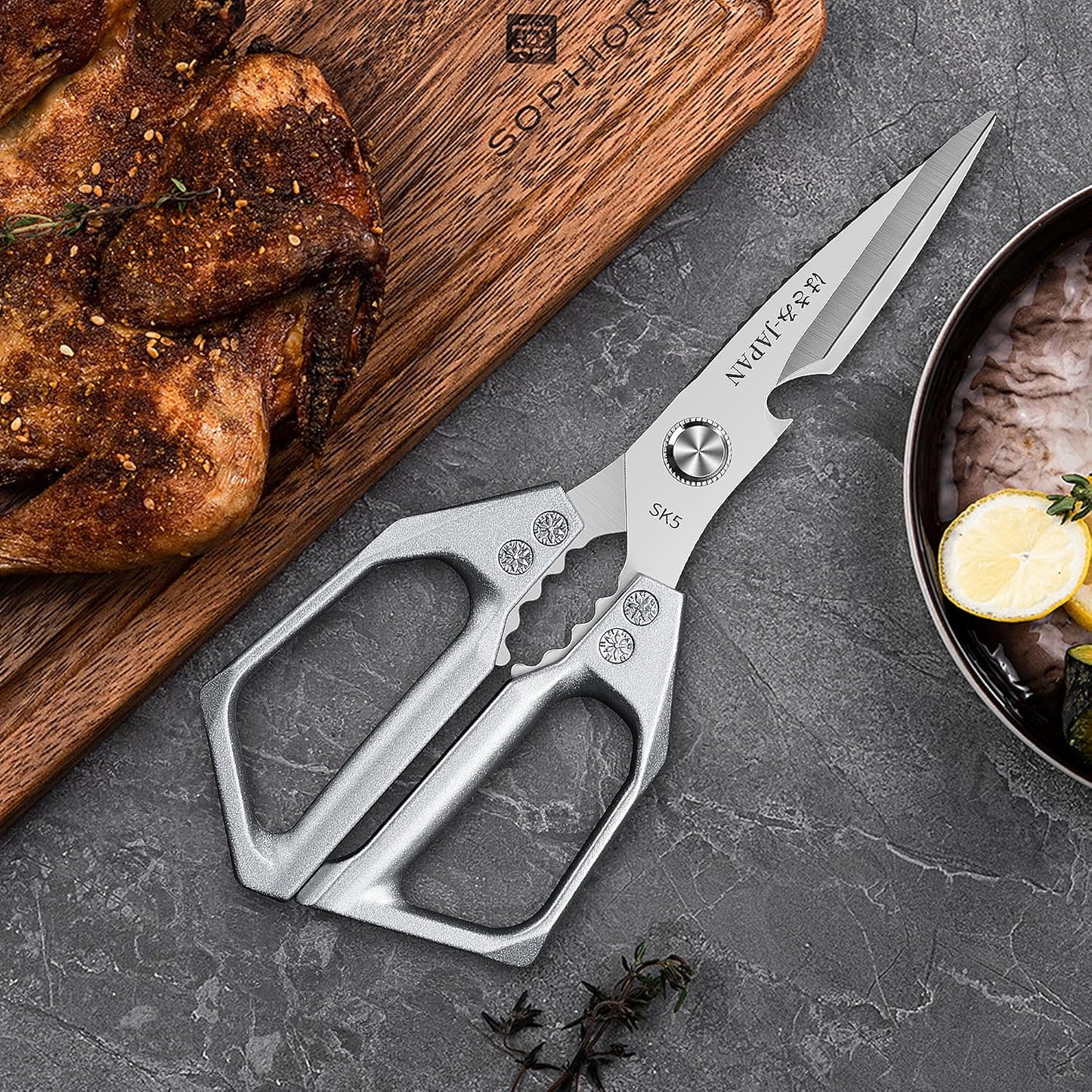 Kitchen Scissors for Food Japanese - Poultry Shears, Japanese All Purpose Heavy Duty for Chicken Wing/Bone, Meat, Quail, Fish, Turkey, Vegetables, Stainless Steel Cooking Aid Scissors, Dishwasher Safe