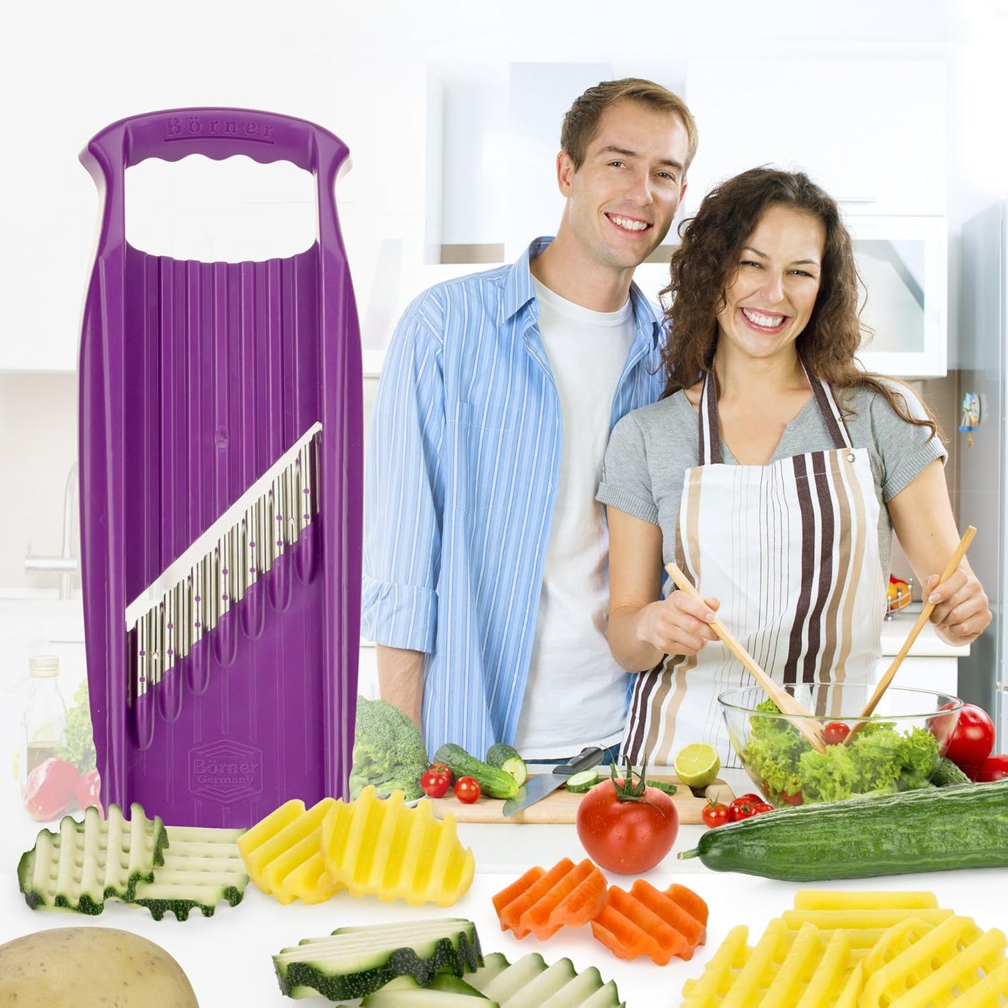 Börner Wave/Gaufrel XXL PowerLine Vegetable Slicer • Corrugated Vegetable Cutter • Corrugated/Waffle Cutter • Potato Grater for Grilled Potatoes Orange