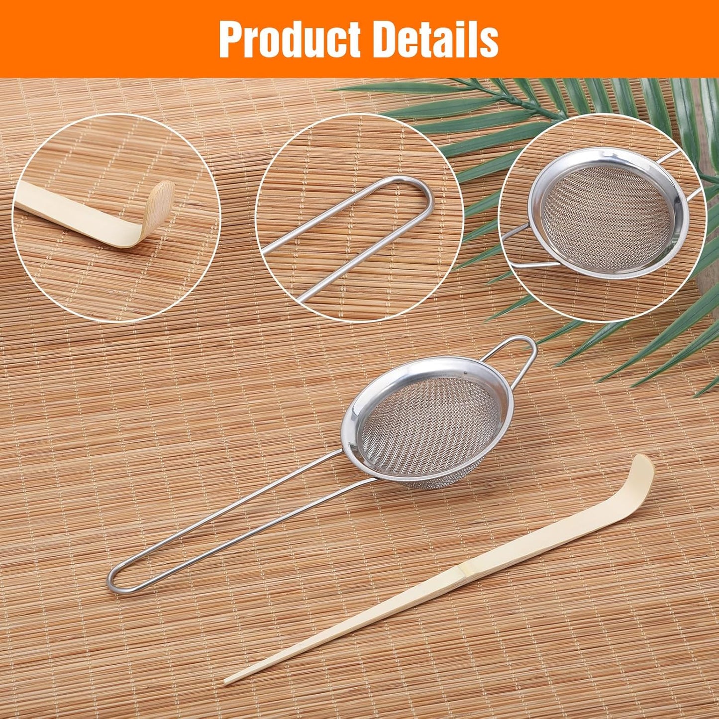 3" Matcha Sifter Small Sifter for Matchaa Strainer Small Mesh Strainer Fine Mesh Stainless Steel Tea Strainers, Bamboo Matcha Scoop Spoon Tools for Measuring