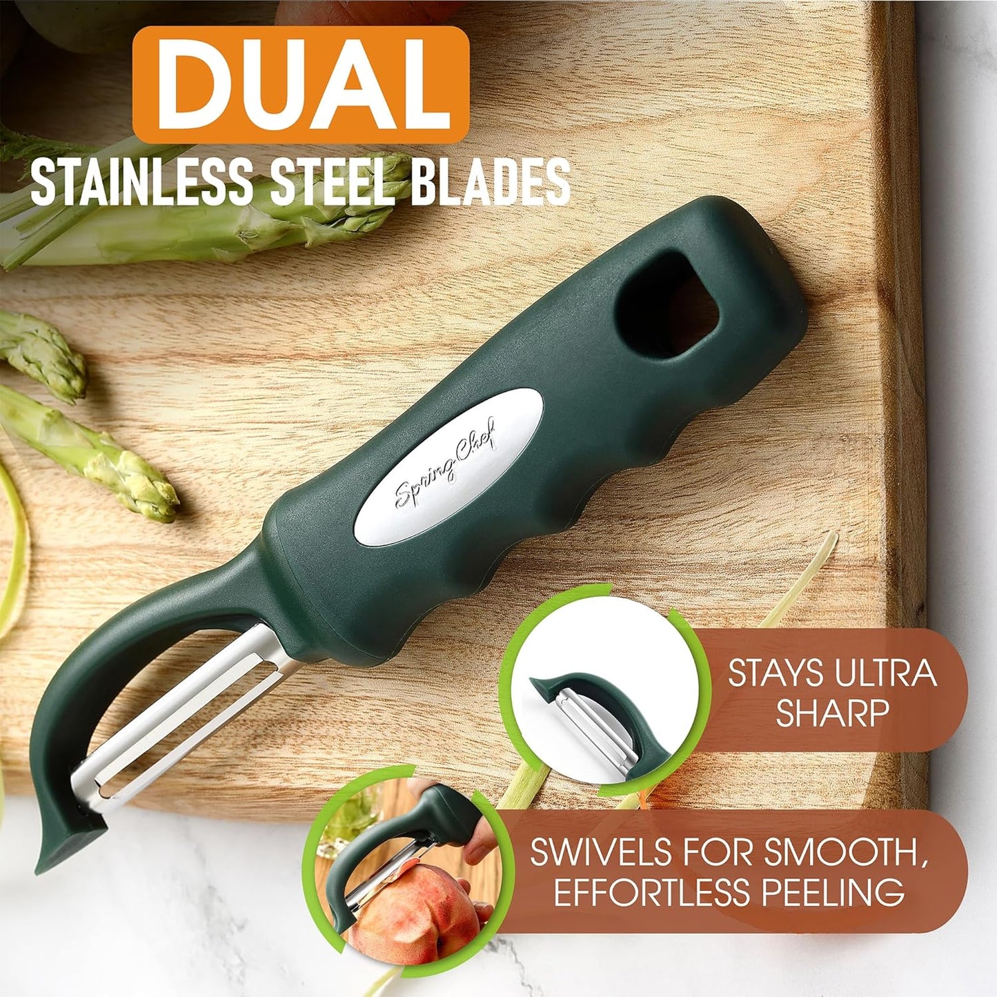 Spring Chef Premium Swivel Vegetable Peeler, Soft Grip Handle and Ultra Sharp Stainless Steel Blades - Perfect Kitchen Peeler For Veggie, Fruit, Potato, Carrot, Apple - Pink Lemonade