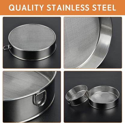 Supkiir Stainless Steel Flour Sifter, 6-Inch, 8-Inch Sieve Fine Mesh Strainer Round Sifting Pan for Baking Straining Powdering Bread Dough Cake Fondant Icing