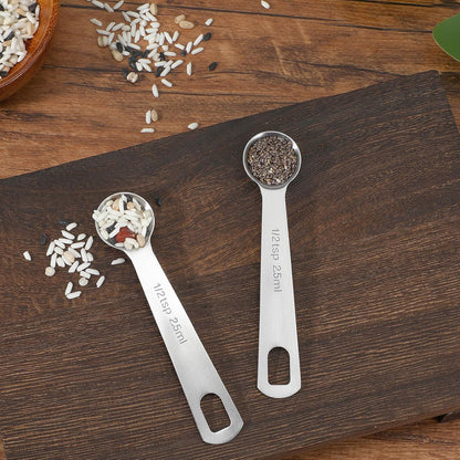 2Pcs 1 Teaspoon(1 Tsp | 1/3 Tbsp | 5 Ml | 5 Cc | 1/6 Oz) Measuring Spoons Stainless Steel Single Measuring Spoon Long Handle Scoop for Measuring Coffee Pet Food Grains Protein Spices Dry Goods -Silver