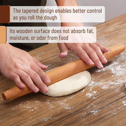 BAMBOO LAND- French Rolling Pin Set, 2 pcs, 16", 8", Natural Wood Rolling Pins for Baking