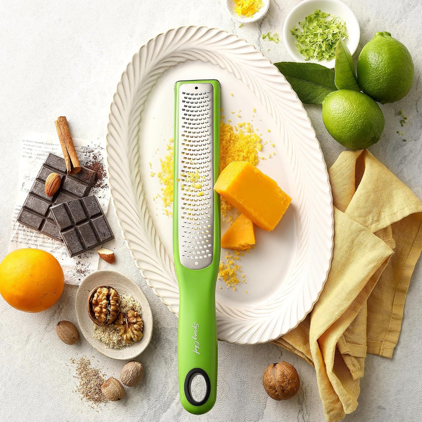 Spring Chef Premium Lemon Zester Grater with Handle - Fruits, Garlic, Chocolate, Nutmeg, Ginger Grater - Heavy Duty Kitchen Tool - Stainless Steel Citrus Zester with Blade Cover - Fine Shred, Black