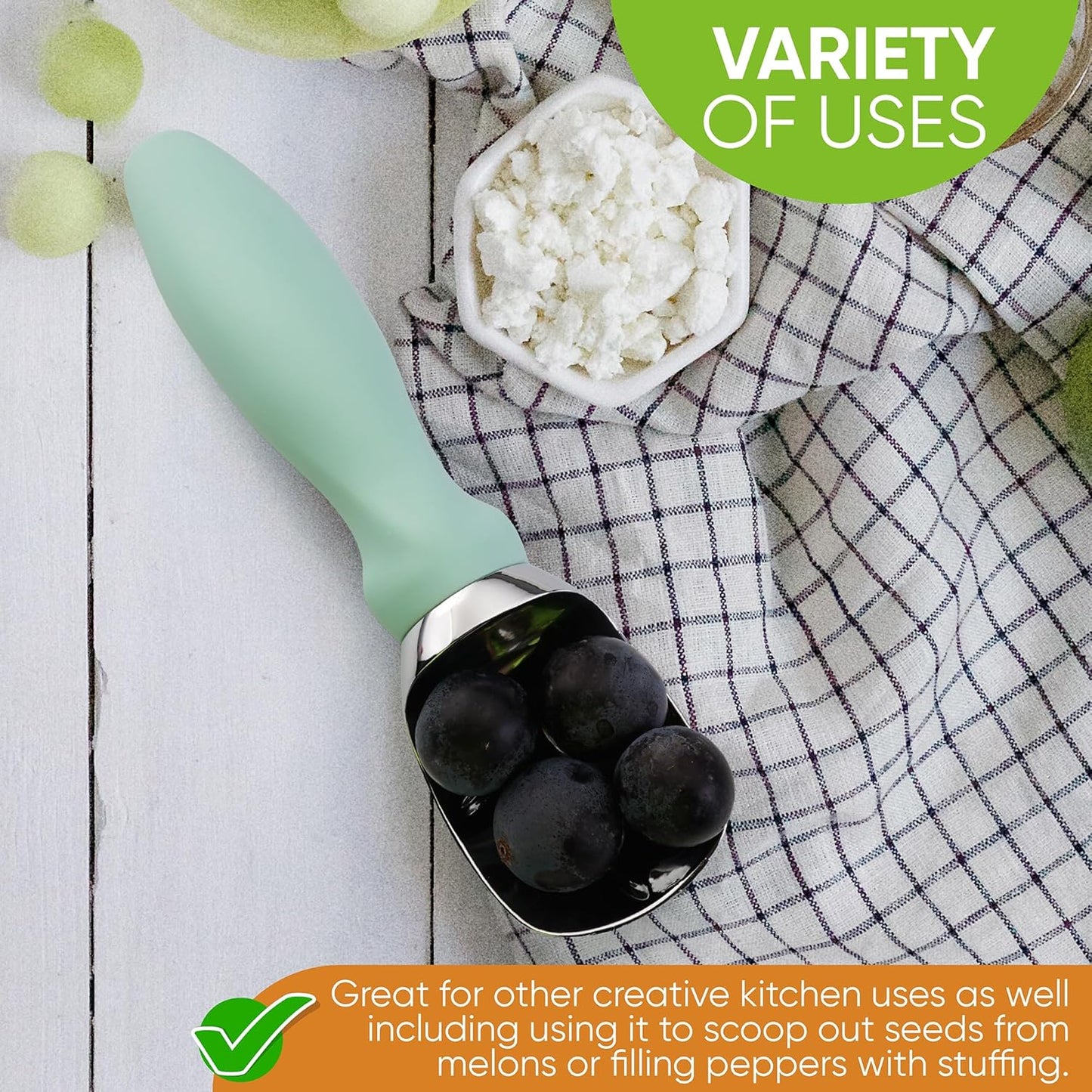 Spring Chef Heavy Duty Ice Cream Scoop with Comfortable Handle - Professional Ice Cream Scooper for Gelato, Sorbet, Cookie Dough, Melon, Frozen Yogurt - Dishwasher Safe Metal Kitchen Tool - Black