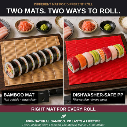 Albino monkey Sushi Making Kit with Pro Sashimi Knife – Roll 10+ Sushi Types – Sushi Bazooka, Bamboo + Dishwasher-Safe Mats, Nigiri Mold & Avocado Slicer Gift Box + Step-by-Step Video Guide