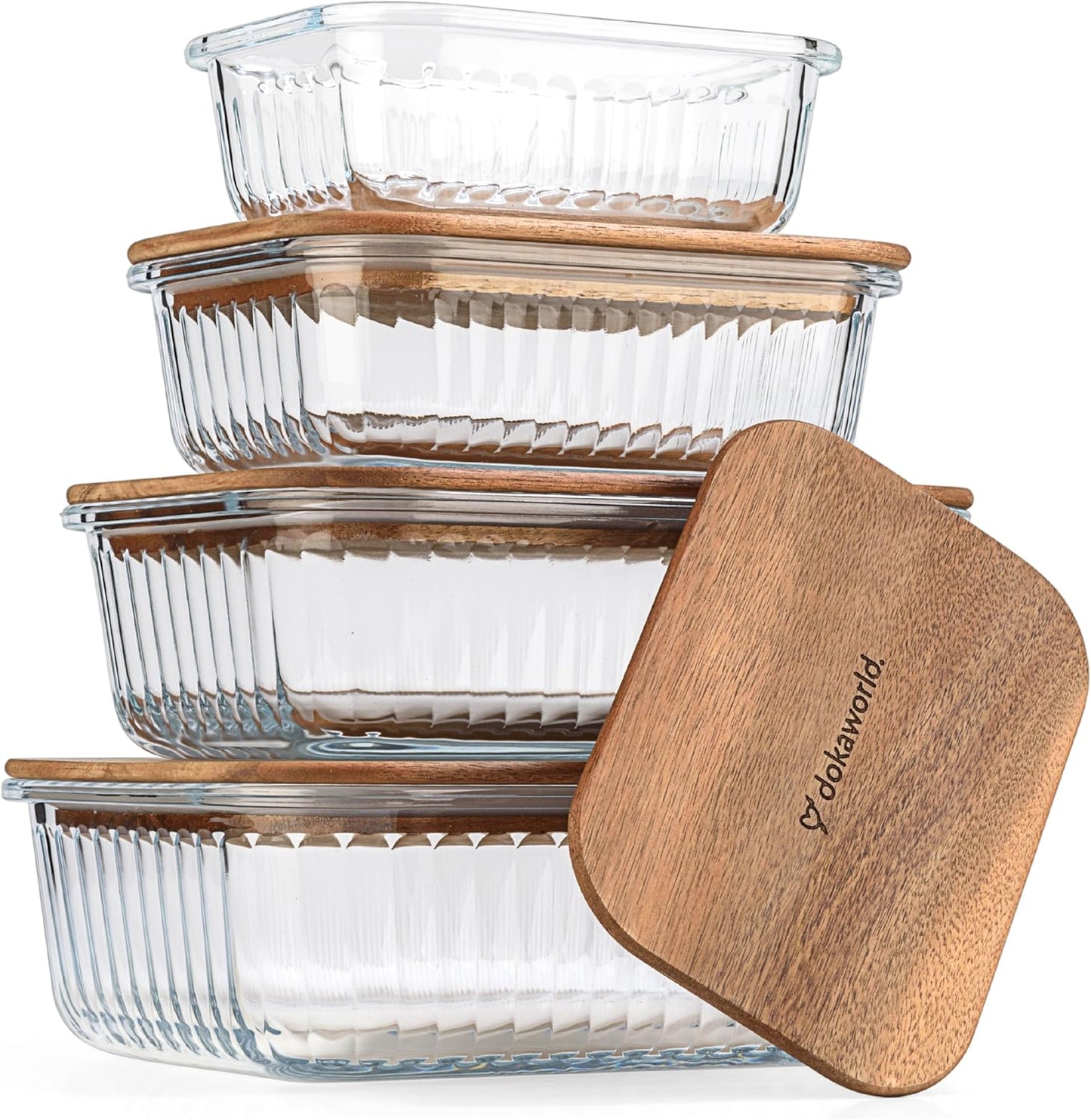Set of 5 Nesting Glass Bowls with New Updated Acacia Lids for Foodprep, Storage, Mixing & Cooking - Microwave & Oven-ready BPA Free Durable Heat Resistant Inert Borosilicate Glass