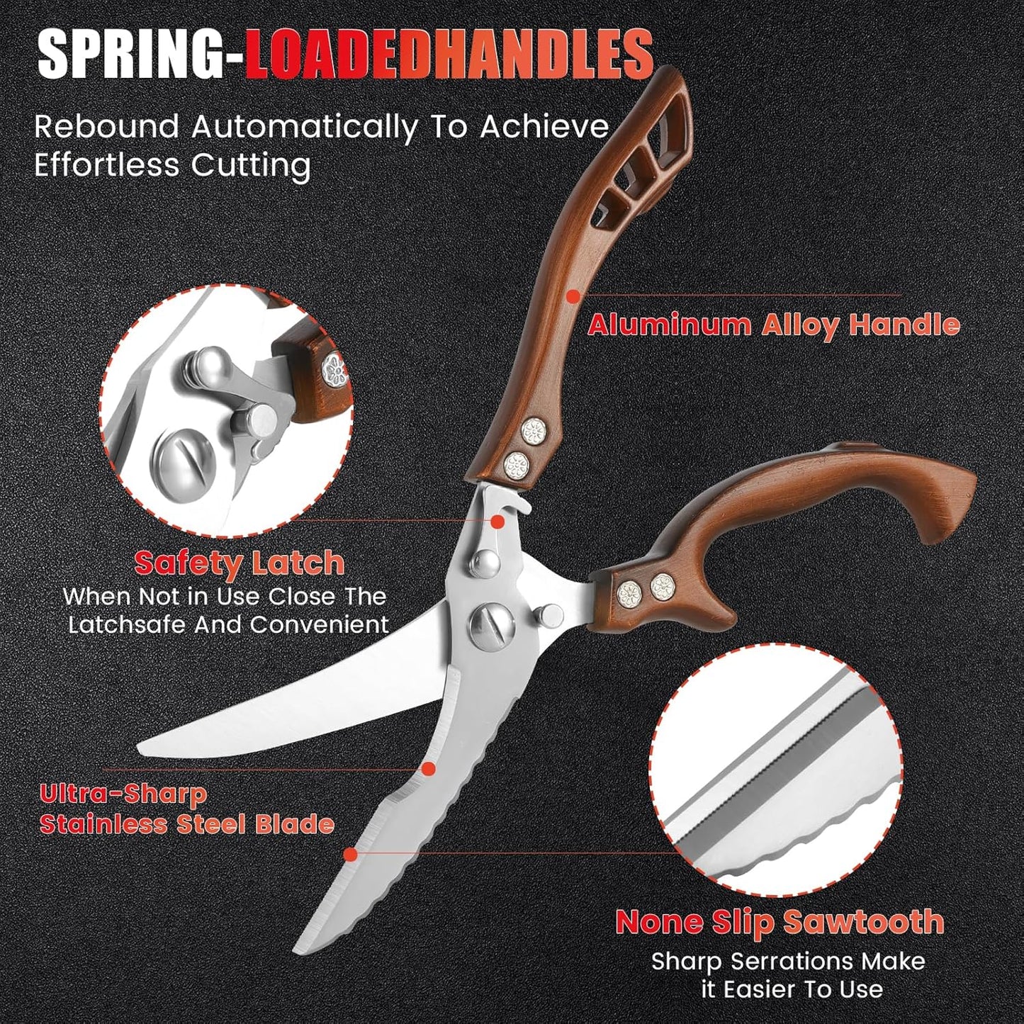 ANDONG Upgrade Heavy Duty Stainless Steel Kitchen Scissors - Professional Poultry Shears for Bone, Meat, Chicken, Fish, Turkey, Vegetables,Spring Loaded Multipurpose Ultra Sharp Utility Scissors