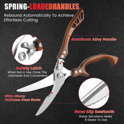 ANDONG Upgrade Heavy Duty Stainless Steel Kitchen Scissors - Professional Poultry Shears for Bone, Meat, Chicken, Fish, Turkey, Vegetables,Spring Loaded Multipurpose Ultra Sharp Utility Scissors