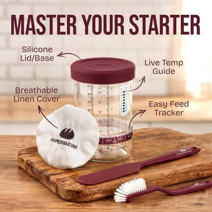Superbaking Sourdough Starter Kit, 9" Round Banneton Bread Proofing Basket Set, Sourdough Bread Baking Supplies, Sourdough Tools with Silicone Bread Sling, Bread Making Tools, Baking Gifts