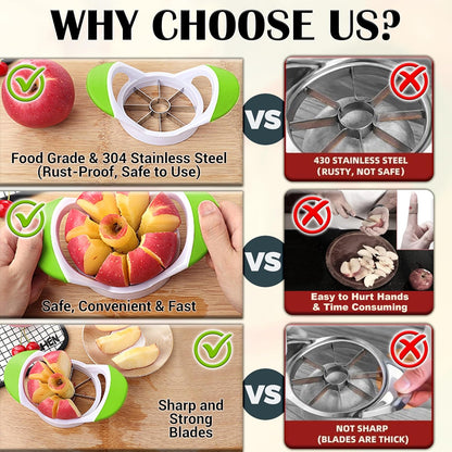ARSUK Apple Cutter Slicer and Corer (8 Blades) - Thin Slice apple wedger, 2 in 1 Apple Core Remover and Cutter Tools, Non-Slip Soft Grip Handles