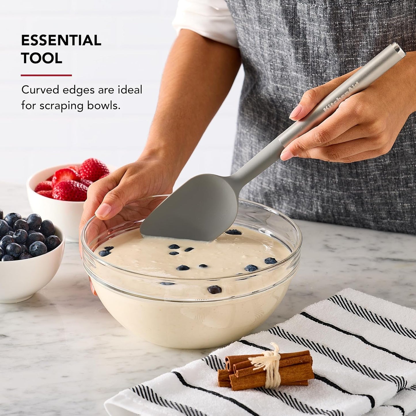 KitchenAid Spoon Spatula with Curved Edges and Stainless Steel Handle, Nonstick Safe, Durable, Dishwasher Safe