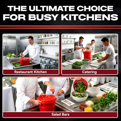 5 Gallon Chef Master Commercial Salad Spinner Dryer – Hand Powered Manual Lettuce Spinner and Fruit Washer Bowl w/ Strainer - Sealed Gearbox, Built In Brake System - Durable Spinner Mechanism - 90005