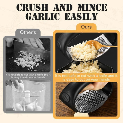Garlic Press Rocker 2026 New,Portable Manual Stainless Steel Garlic Press Rocker Crusher Masher with Garlic Peeling Drum for Home Kitchen Utensils Garlic Crusher