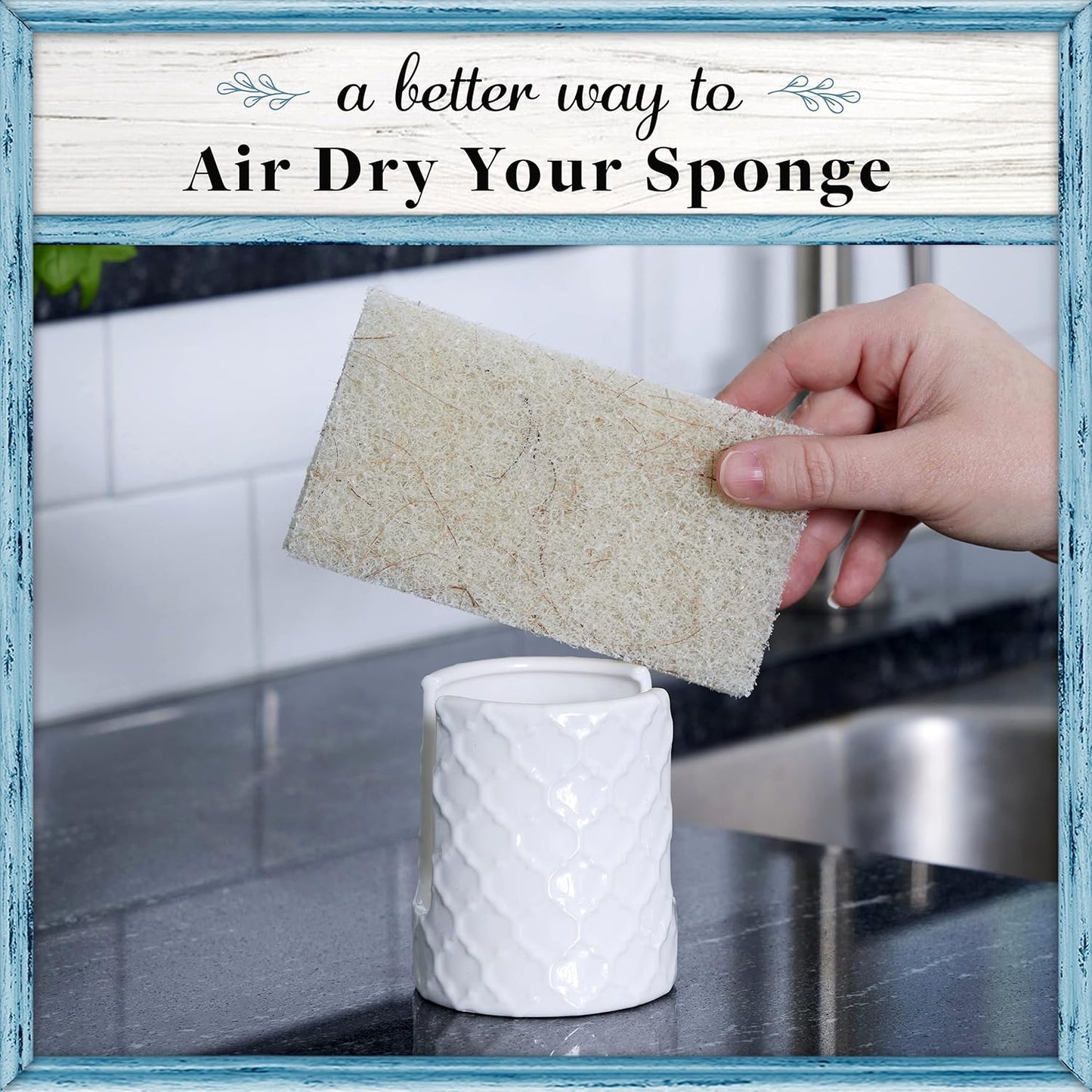 Home Acre Designs Sponge Holder for Kitchen Sink - Rustic Farmhouse Home & Kitchen Decor - White Ceramic