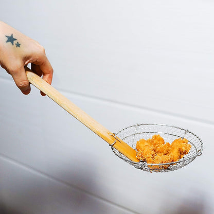 Stainless Steel Spider Strainer Asian Kitchen Wire Food Cooking Skimmer With Natural Bamboo Handle, 6-Inch, Hand-Made