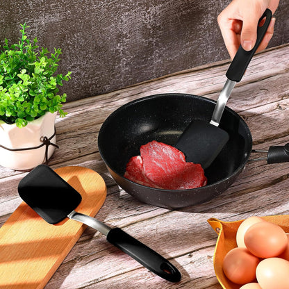 Silicone Cookie Spatula Turner 2 Pack Mini Brownie Spatula Flexible Kitchen Small Silicone Turner for Nonstick Cookware Heat Resistant No Scratch Flipper for Pancake(Solid Flat,Gray, Blue)