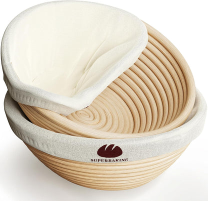 Superbaking Sourdough Starter Kit, 9" Round Banneton Bread Proofing Basket Set, Sourdough Bread Baking Supplies, Sourdough Tools with Silicone Bread Sling, Bread Making Tools, Baking Gifts