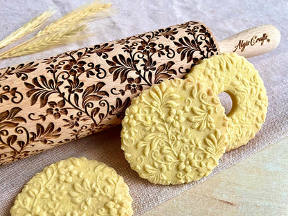 SAKURA TREE Embossing Rolling Pin with Blooming Sakura Flowers Pattern. Dough and Clay Roller for Embossed Cookies Fondant Pottery. Cookie and Ceramic Stamp. Backing Gifts for Women by Algis Crafts