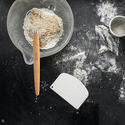 EROIR 13" Danish Dough Whisk Bread Lame Bowl Scraper Set - Dutch Sourdough Whisk Double Eye, Dough Scraper, Bread Scorer with 10 Blades and Leather Cover
