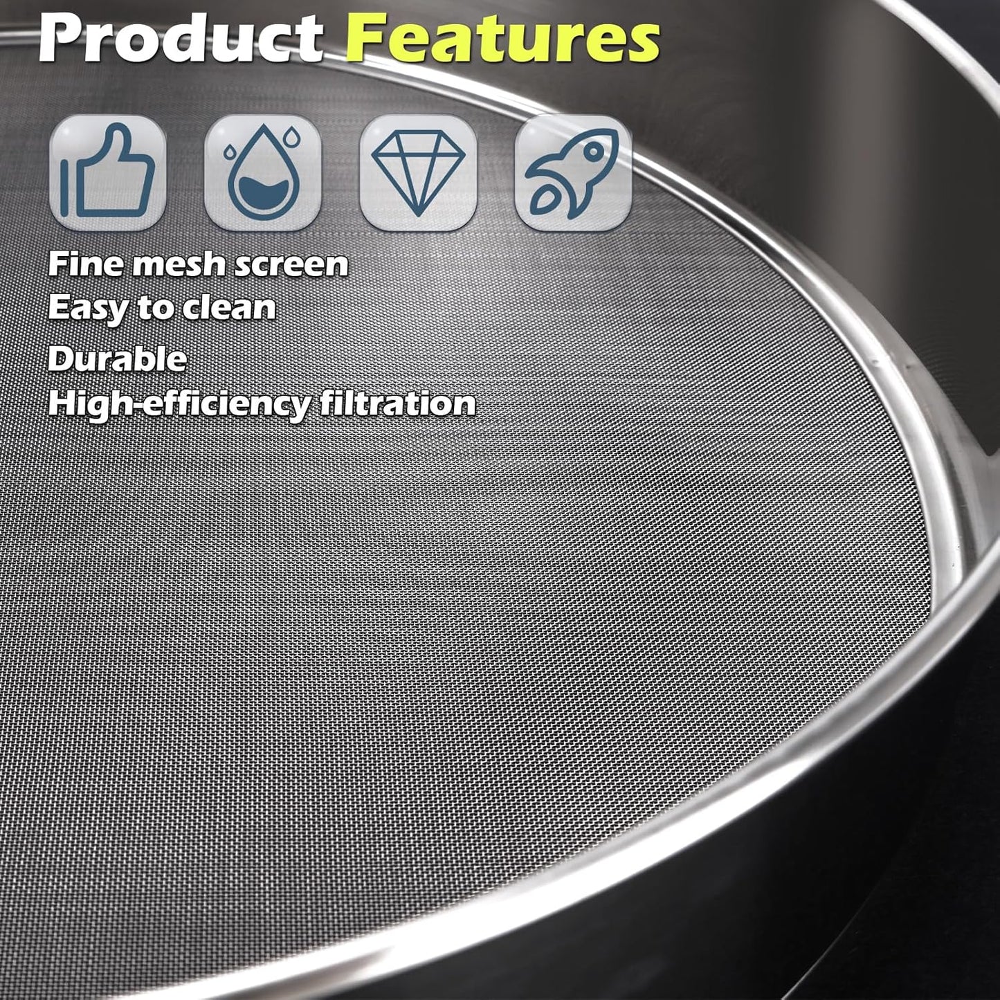 Fine Mesh Sieve Strainer, 10 Inch Stainless Steel 60 Mesh, Replacement for Winco 10" Sieves, Comfortable Handle, Baking, Food Prep and Cooking Tool for Foodservice, Restaurant and Home Use