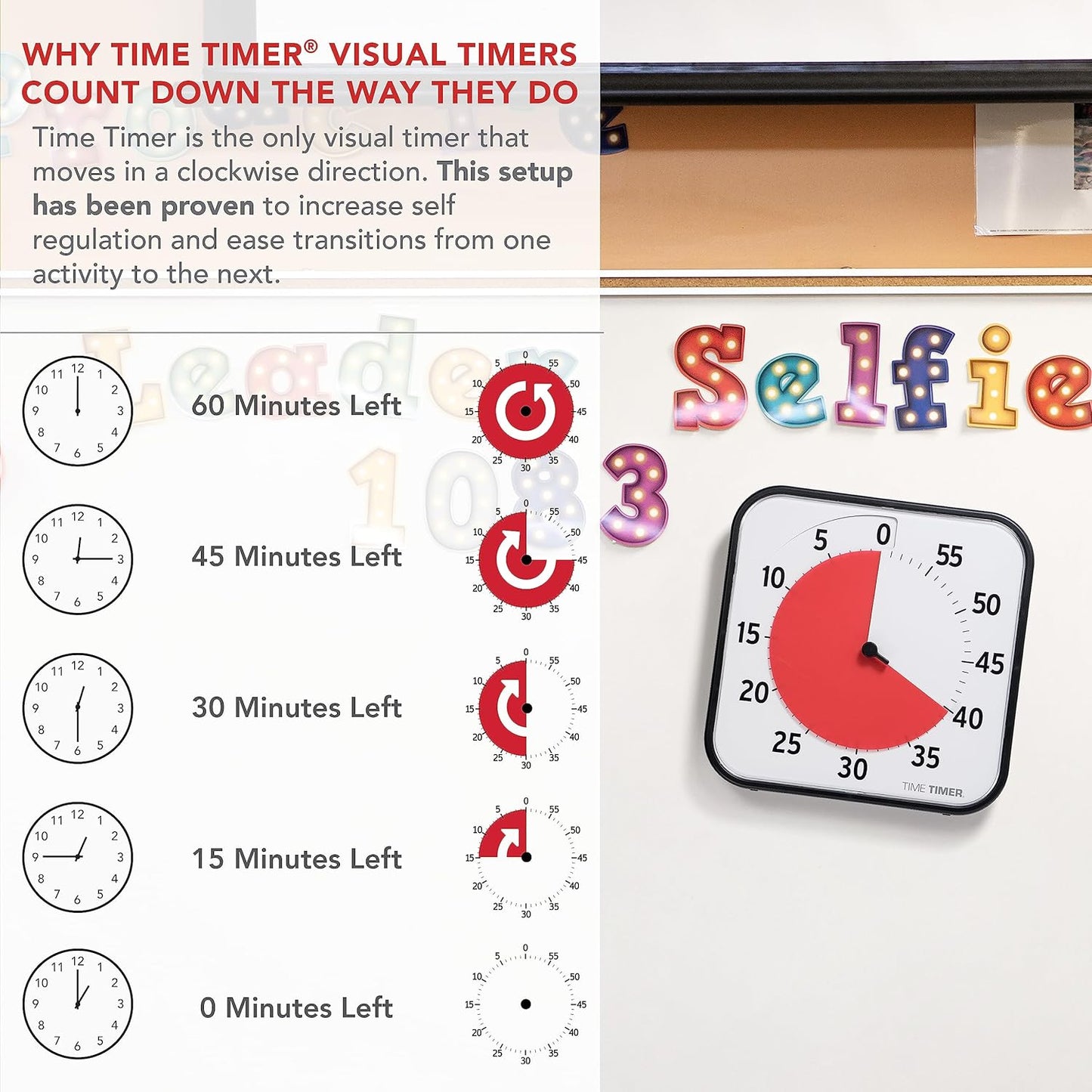 TIME TIMER 8 inch Visual Timer - 60 Minute Kids Desk Countdown Clock with Dry Erase Activity Card, Also Magnetic - for Kids Classroom, Homeschooling Study Tool, Task Reminder, Home and Kitchen Timer