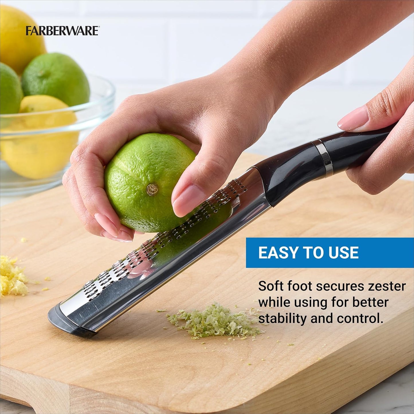 Farberware Professional Slim Zester and Grater – Stainless Steel Blade for Citrus, Ginger, Garlic, Cheese, and Herbs – Compact Design with Blade Cover, Dishwasher Safe