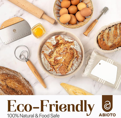 Banneton Bread Proofing Basket Set with Sourdough Bread Baking Supplies, A Complete Sourdough Starter Kit with Bread Lame, Danish Whish, Bowl & Dough Scraper, 2 Bread Slings, and Baking Mat