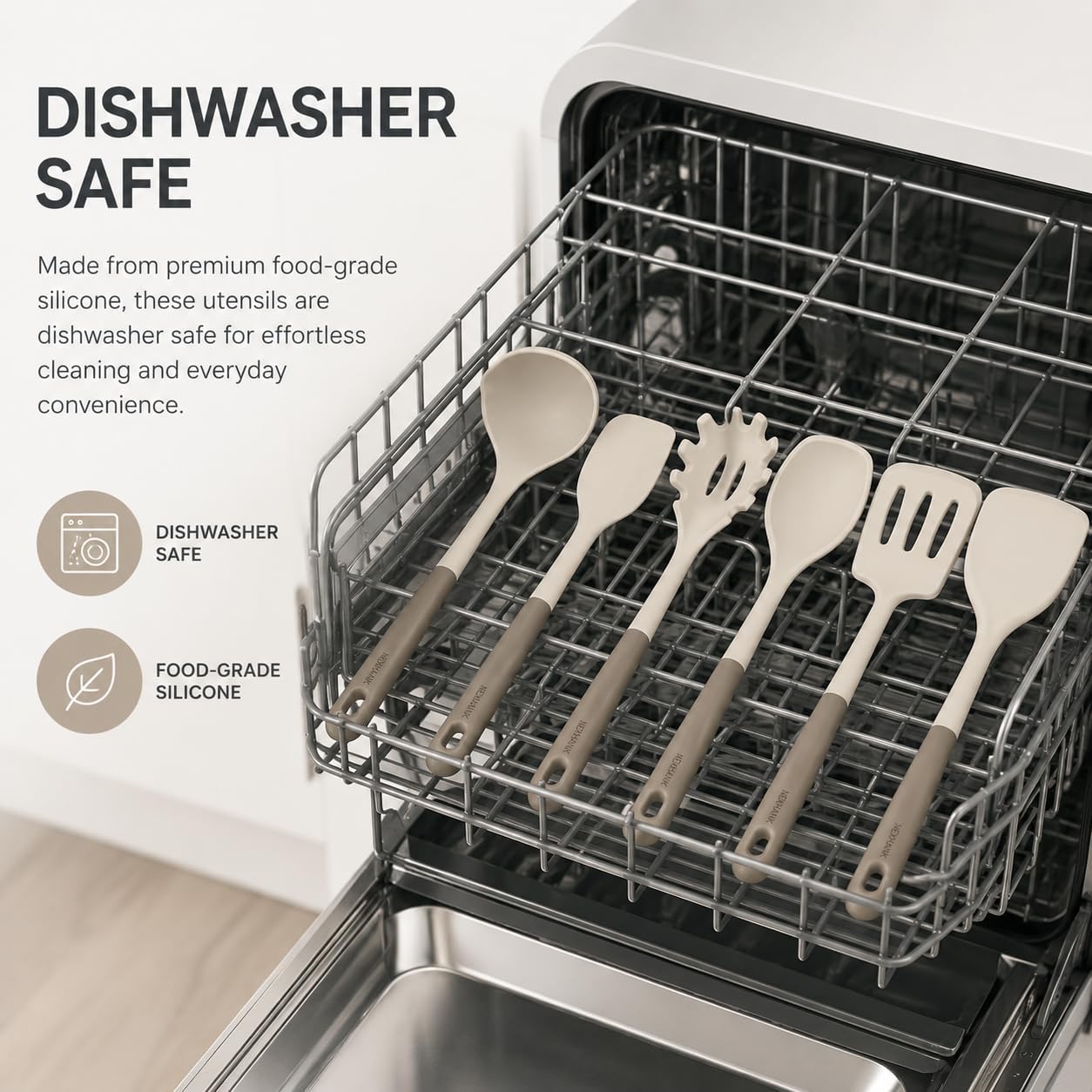 Silicone Kitchen Utensils Set, 6-Piece Premium, Cream White & Mocha | Premium Food-Grade Silicone, BPA-Free, Dishwasher Safe, Heat Resistant up to 500°F, Non-scratch. Long Ergonomic Handles.