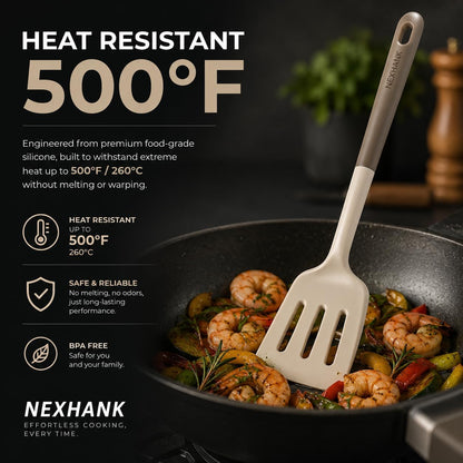 Silicone Kitchen Utensils Set, 6-Piece Premium, Cream White & Mocha | Premium Food-Grade Silicone, BPA-Free, Dishwasher Safe, Heat Resistant up to 500°F, Non-scratch. Long Ergonomic Handles.