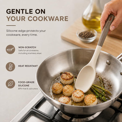 Silicone Kitchen Utensils Set, 6-Piece Premium, Cream White & Mocha | Premium Food-Grade Silicone, BPA-Free, Dishwasher Safe, Heat Resistant up to 500°F, Non-scratch. Long Ergonomic Handles.