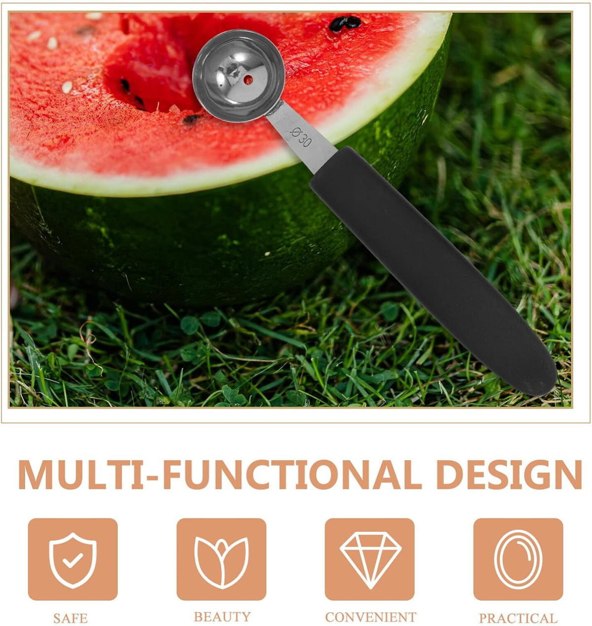 4pcs Stainless Steel Melon Baller Ice Cream Scoop Melon Ball Scoop Watermelon Spoon for Gelato Cantaloupe Ice Cream Watermelon Fruit