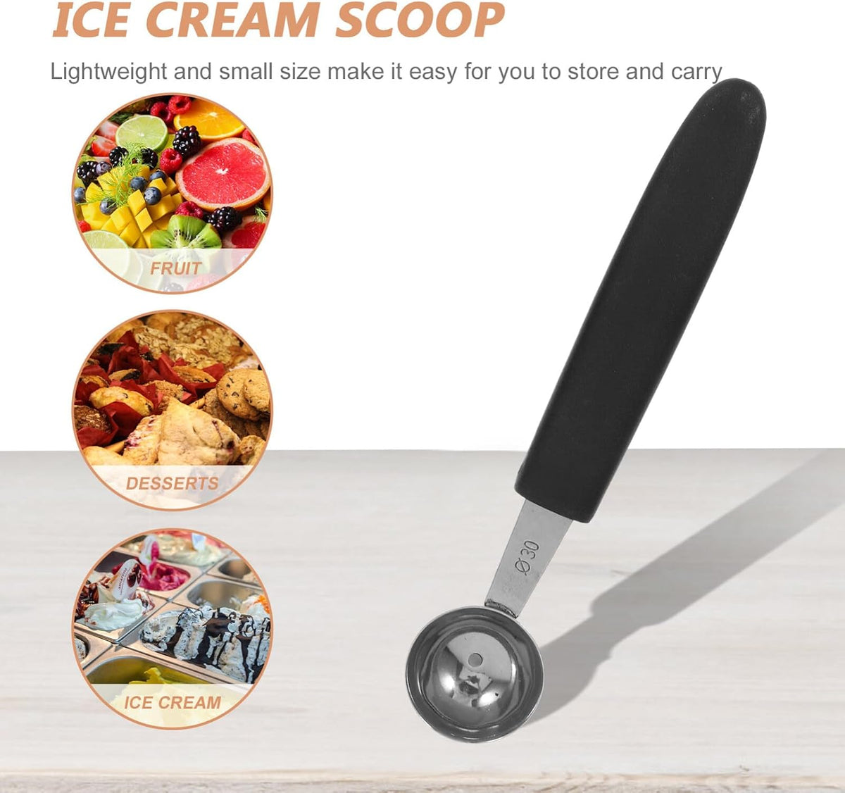 4pcs Stainless Steel Melon Baller Ice Cream Scoop Melon Ball Scoop Watermelon Spoon for Gelato Cantaloupe Ice Cream Watermelon Fruit