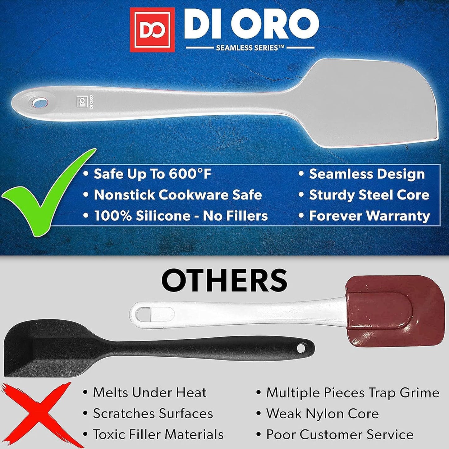 DI ORO Silicone Spatula Set - Rubber Kitchen Spatulas for Baking, Cooking, & Mixing - 600°F Heat-Resistant & BPA Free Silicone Scraper Spatulas for Nonstick Cookware - Dishwasher Safe (4pc, Black)