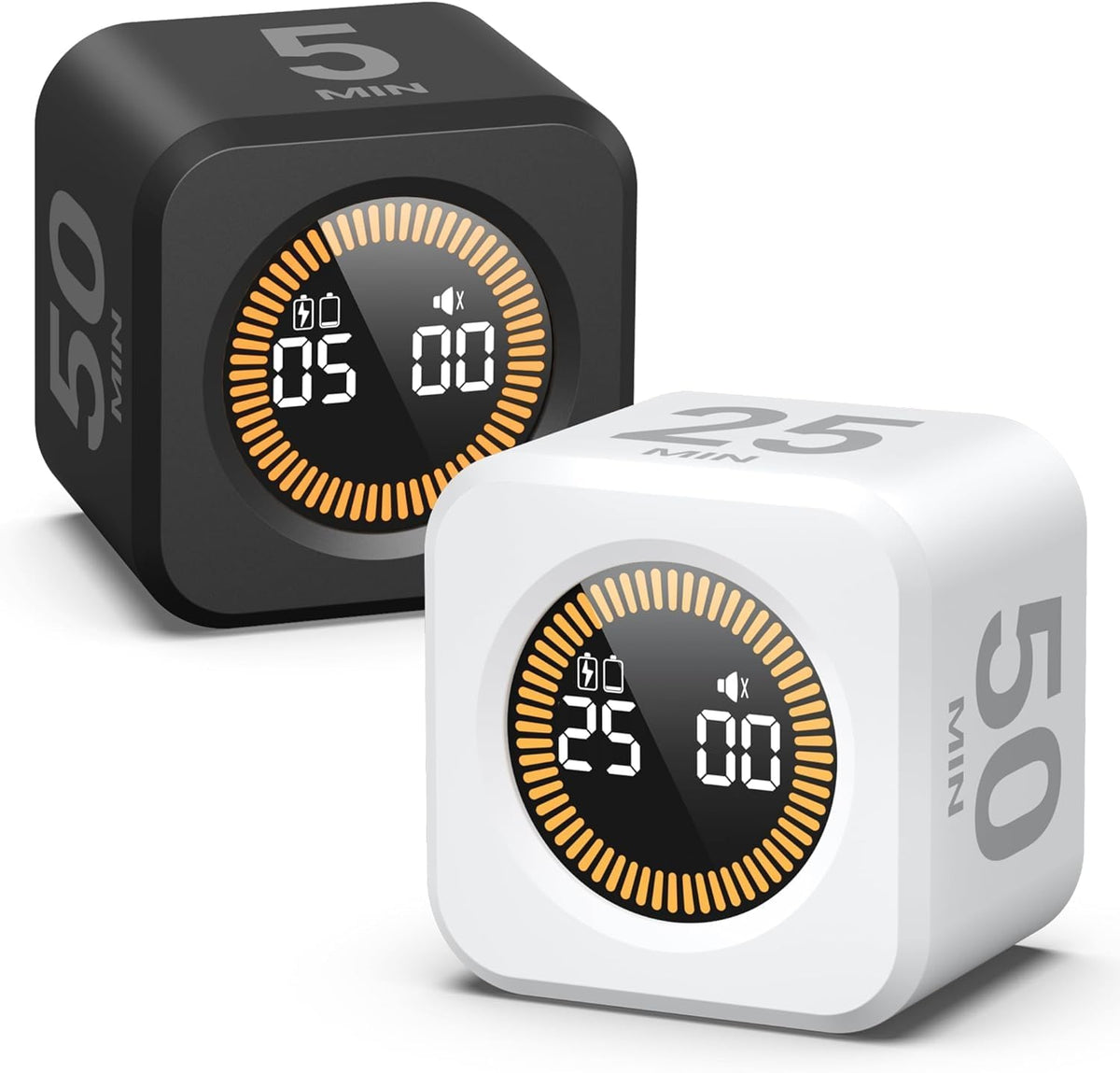 Pomodoro Timer Visual - Productivity Pomodoro Cube, 5/10/25/50 Min Countdown & Countup, Silent – Ideal for Work Study Cook Workout Kitchen School Classroom Office ADHD Gift Kids (1, Black)
